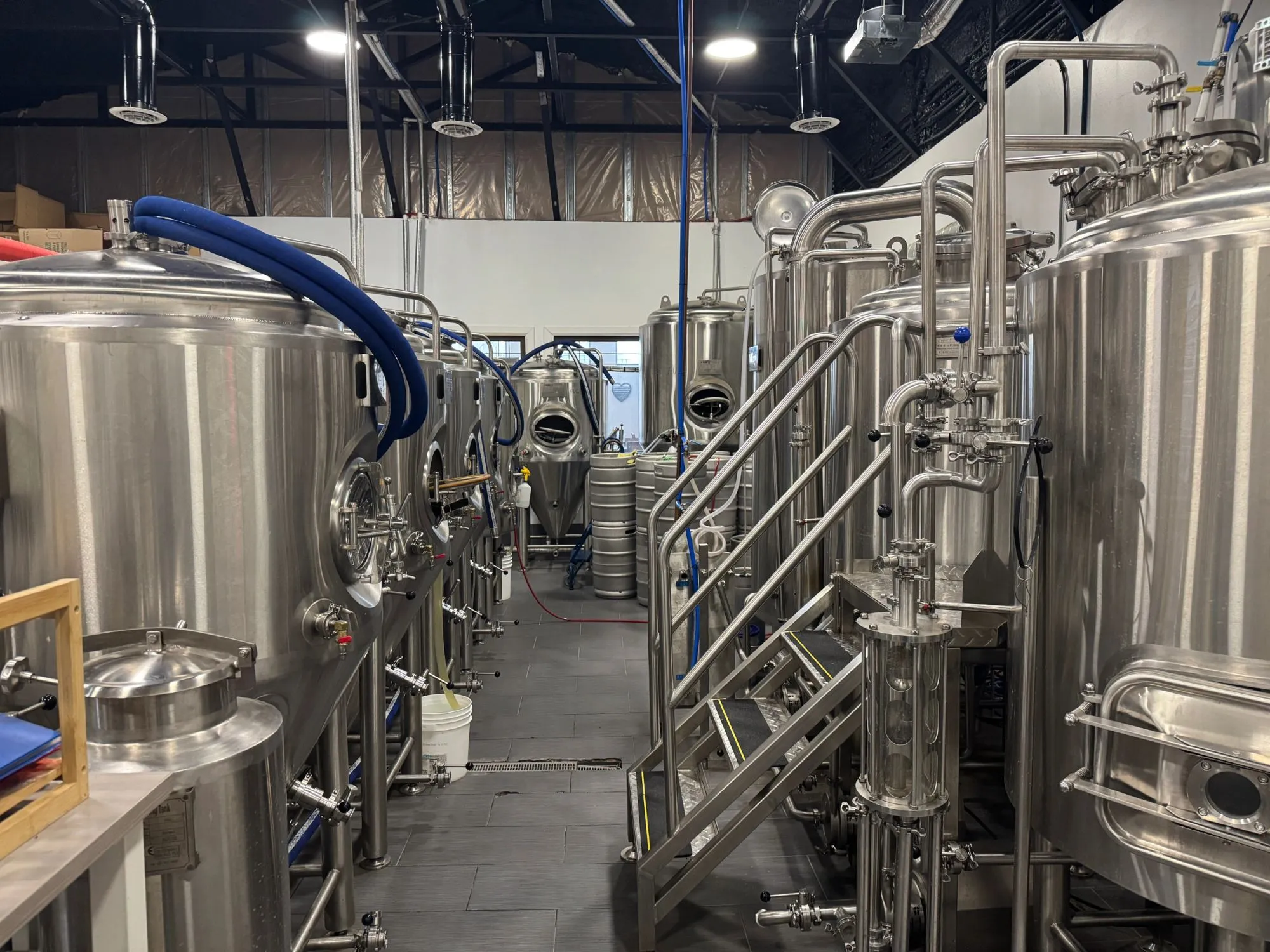 Stainless brewing tanks in the Whites Ferry brewhouse