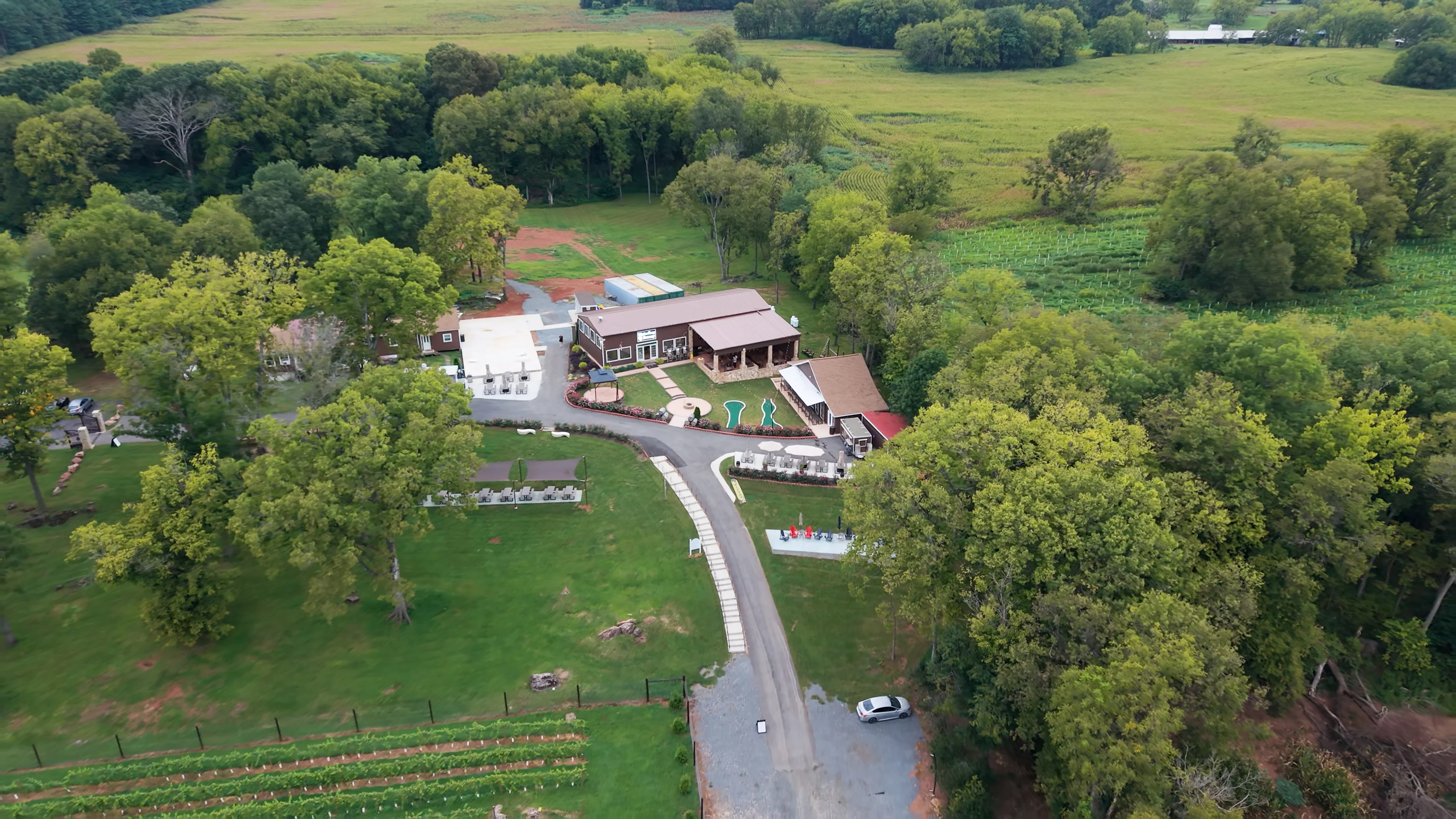 Aerial view of Whites Ferry Brewery and Winery on the Potomac